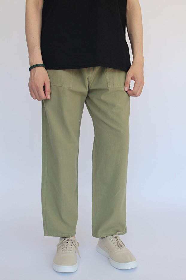 Unisex Yazlık Beli Lastikli Keten Pantolon Rahat Kalıp Pamuklu Serin Tutan Büzme Ipli Keten Pantolon - 5