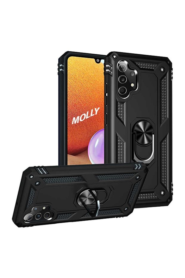 Samsung Galaxy A32 Black Megatron Silicone Pc Case with Ring