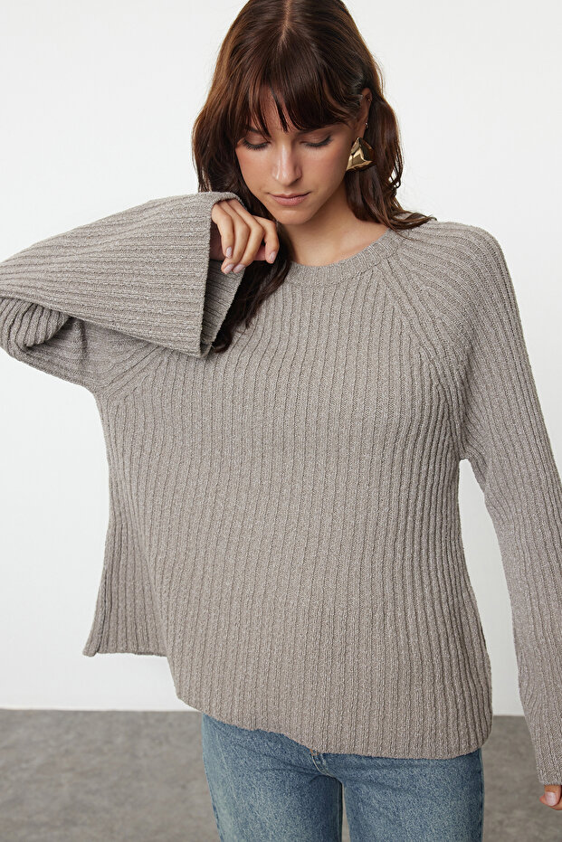More Sustainable Vizon Geniş Kalıp Peplum Detaylı Pamuklu Triko Kazak TWOAW25KZ00305