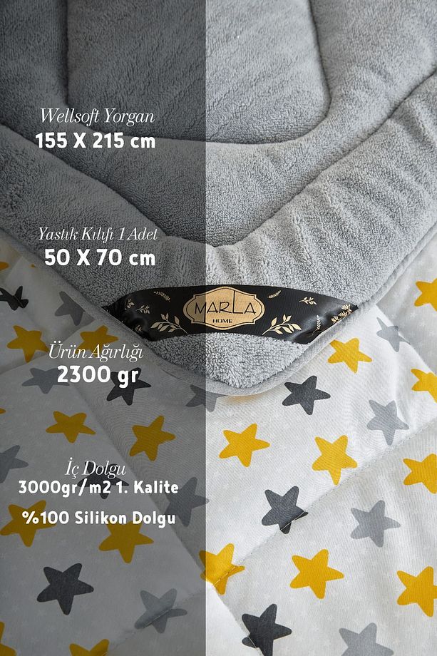 Pofuduk Tek Kişilik Welsoft Star Desenli Çift taraflı Yorgan Seti - 2
