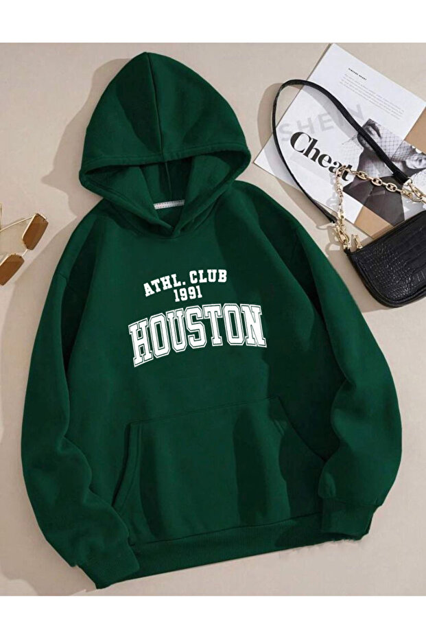 Green Hooded Houston Printed Sweatshirt Hoodie Unisex