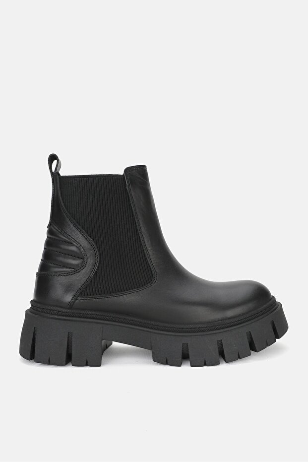 Women's Black Genuine Natural Leather Thick Heel Chelsea Boots & Booties