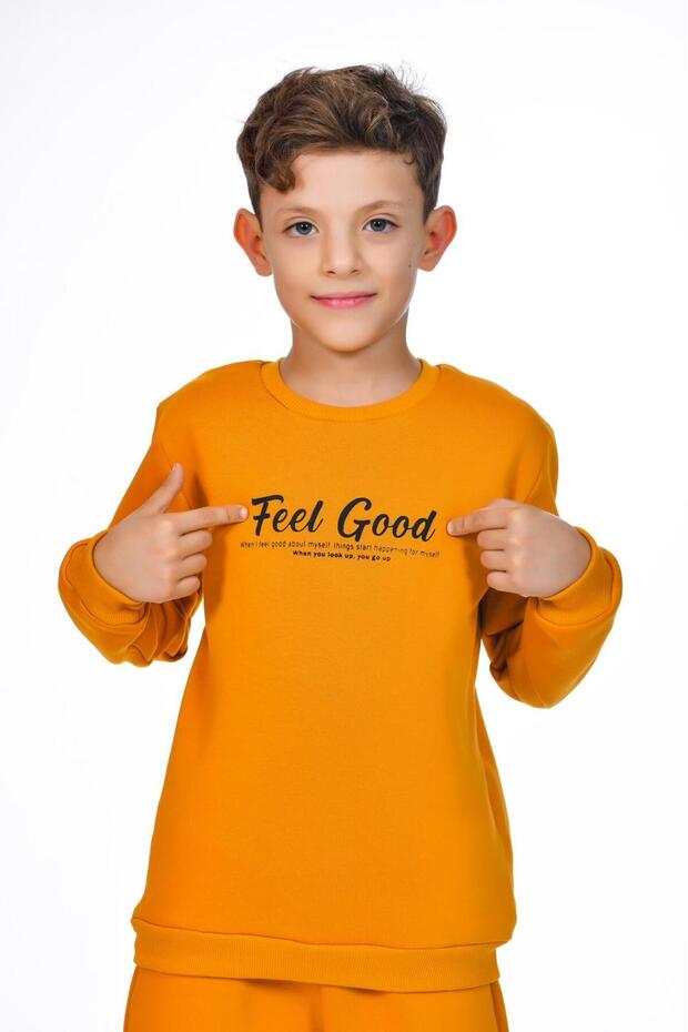 Feel Good Baskılı Üç Iplik Çocuk Eşofman Takımı Sarı - 1