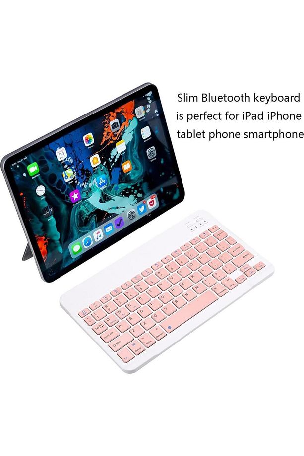 Lenovo Tab M10 Plus ZAAJ0353TR 10.61" Uyumlu Kablosuz Bluetooth Şarj Edilebilir Klavye - Pembe - 2