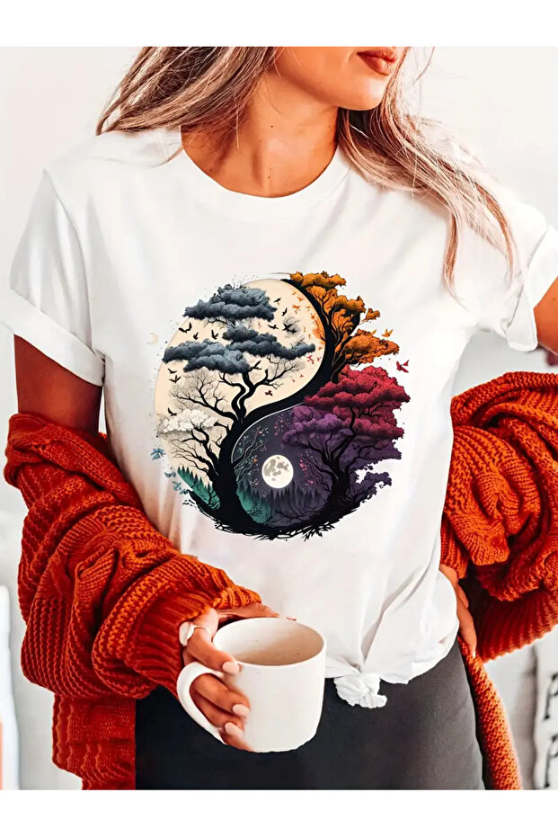 تي شيرت بنمط شجرة برقبة دائرية - موديل 77 - 1