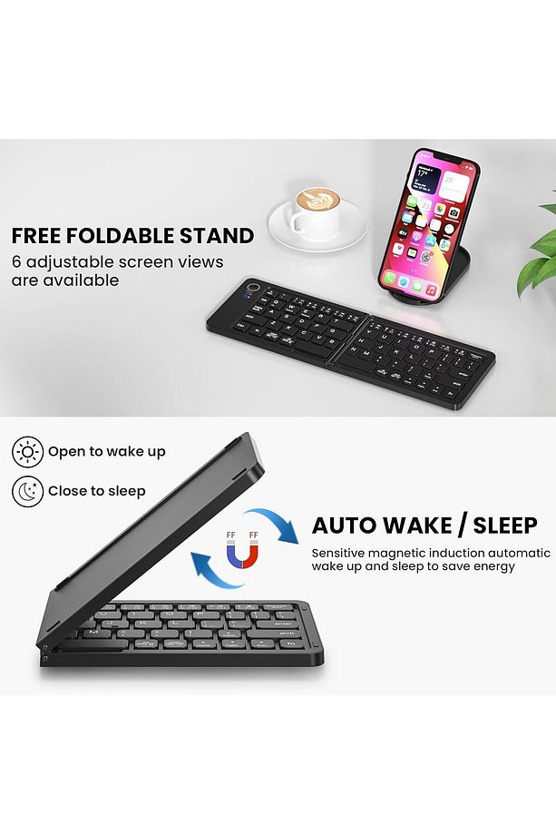 Mini Katlanabilir Bluetooth Klavye ve Telefon Standı iPad Mac Windows Uyumlu Z671 - 2