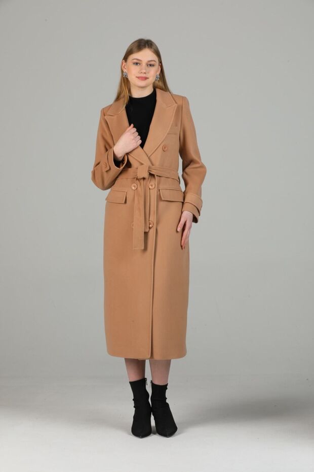 Kadın Camel Düğmeli Kaban - 6