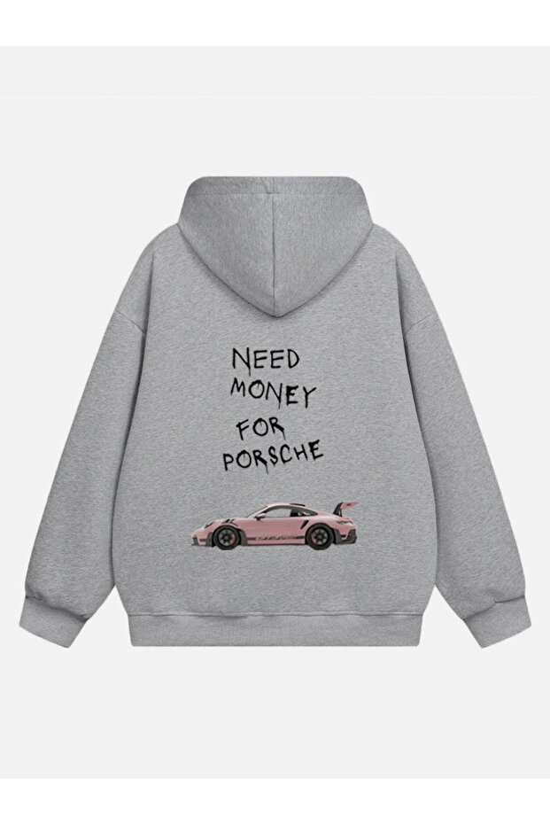 Unisex Need Money for Porsche Printed Hooded Fleece Oversize Sweatshirt