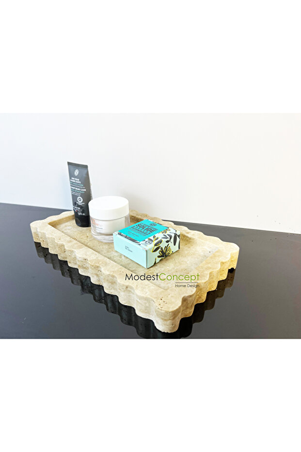Natural Travertine Marble Tray, Bathroom Organizer, Presentation Plate with Edge Detail