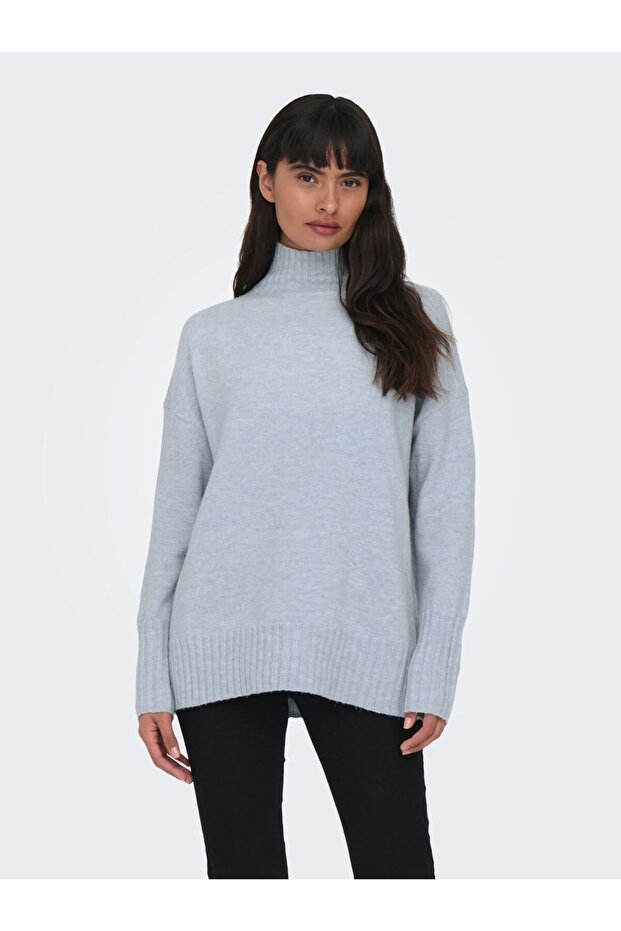 Women's High Collar Knitted Sweater - 15297172