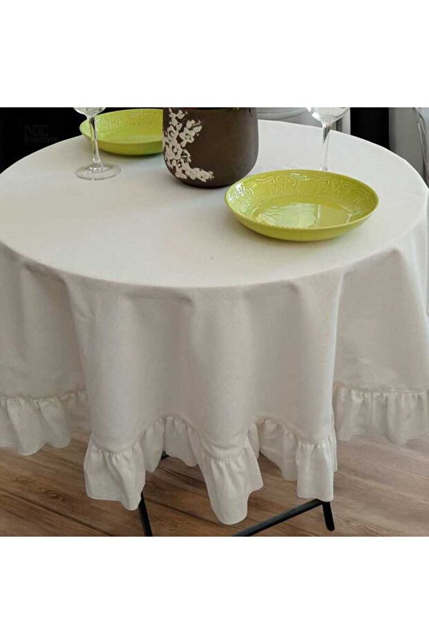Linen Cream Raw Round Tablecloth - Refriged - 2