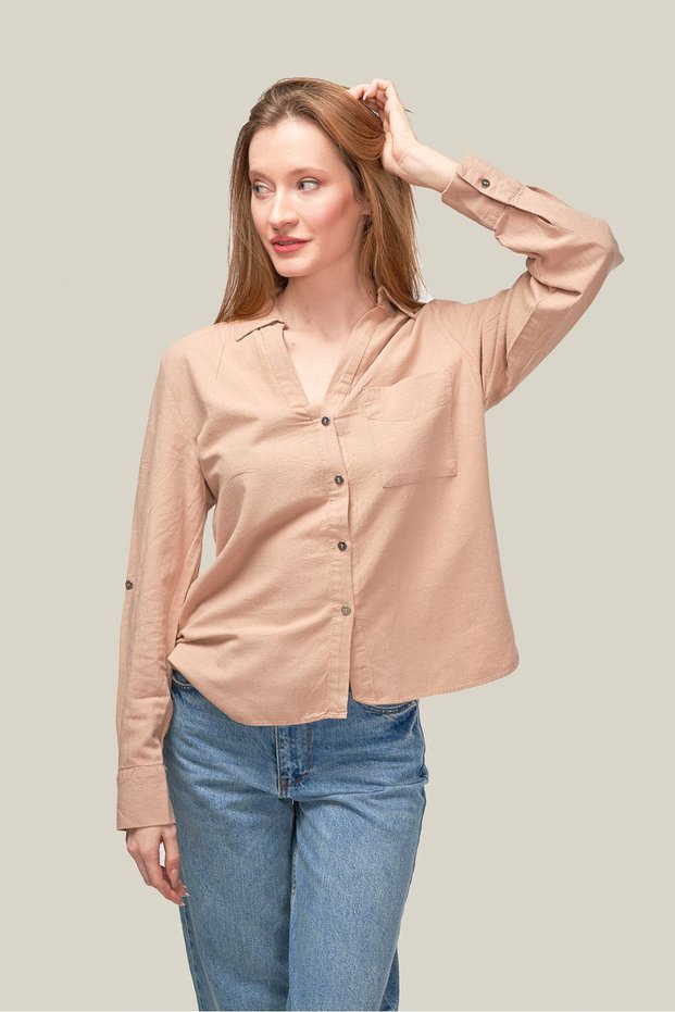 The Pery Powder Slim Fit Linen Women's Shirt