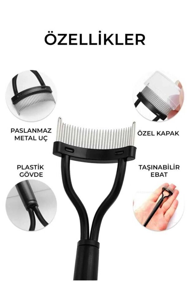 2'li Kirpik Kıvırıcı ve Kirpik Ayırma Seti-Paslanmaz Çelik Kirpik Ayırıcı Tarak-Kirpik Kıvırma Makas - 4