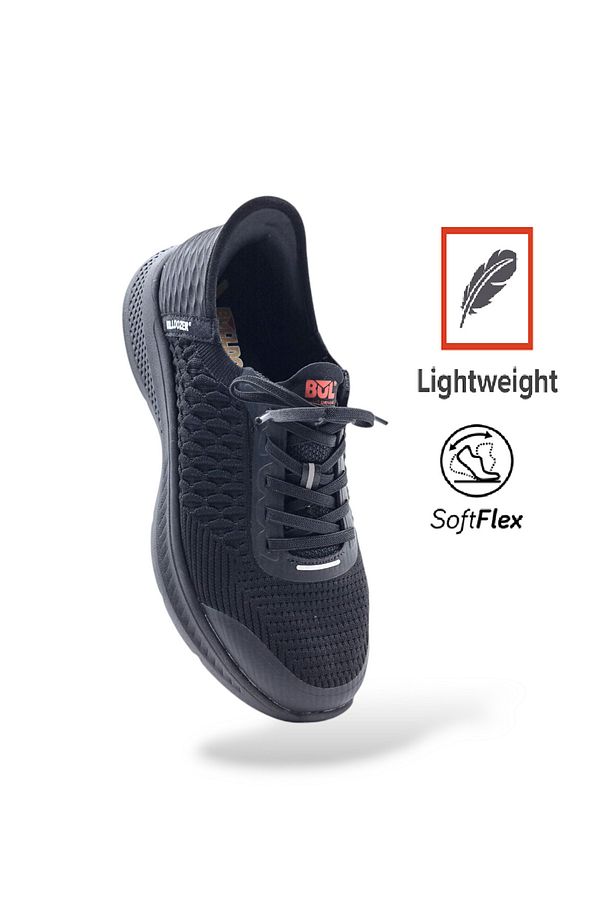 Soft Foam Yumuşak Taban Lastik Bağcıklı Erkek Siyah Yürüyüş Spor Ayakkabı - 4