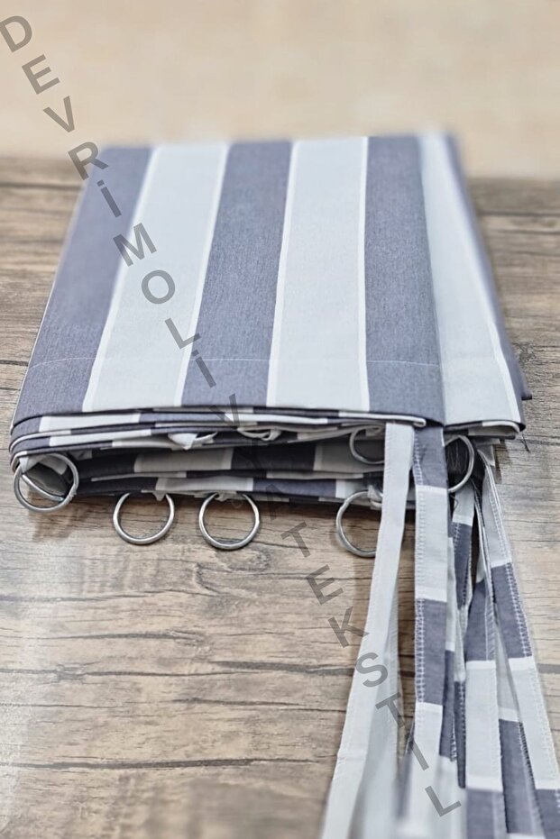Ringed Anthracite-Gray Custom Made Luxury Canvas Balcony Curtain