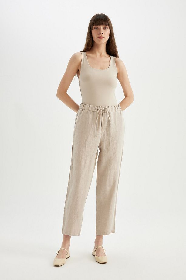 Jogger Keten Kumaş Pantolon Cepli Yüksek Bel Kısa Paça C7683ax24sm - 2