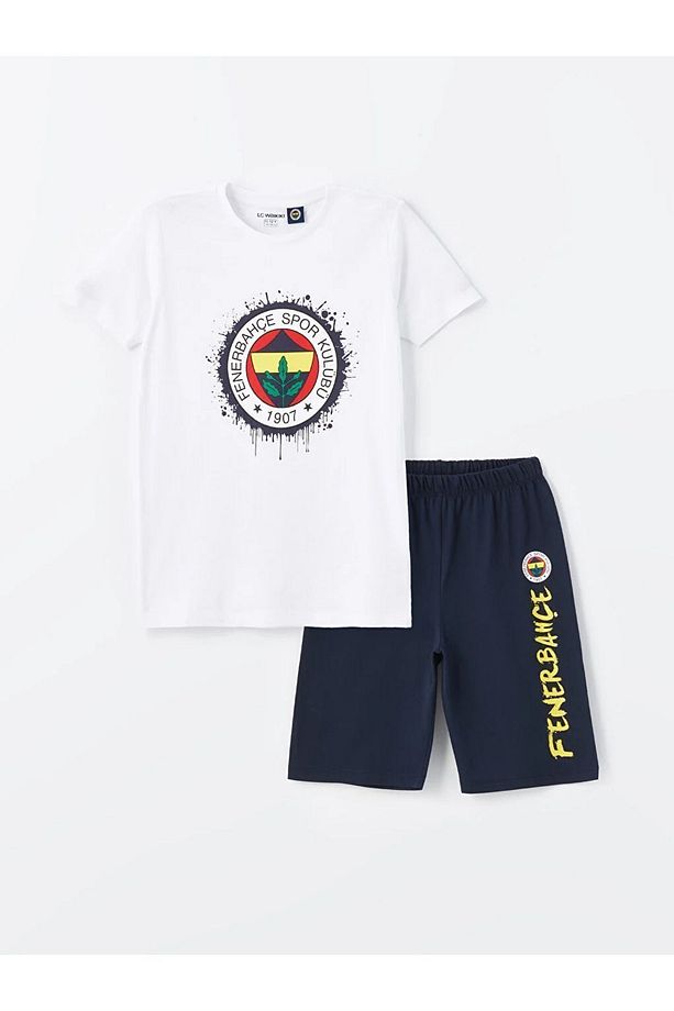 LCW Kids Bisiklet Yaka Fenerbahçe Baskılı Erkek Çocuk Şortlu Pijama Takımı - 1