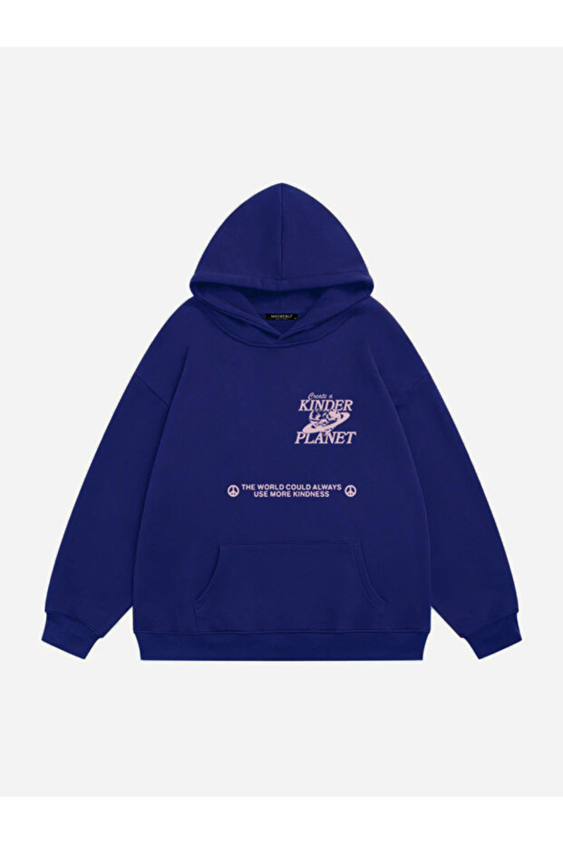 Women's Kinder Planet Printed Hooded Fleece Oversize Sweatshirt