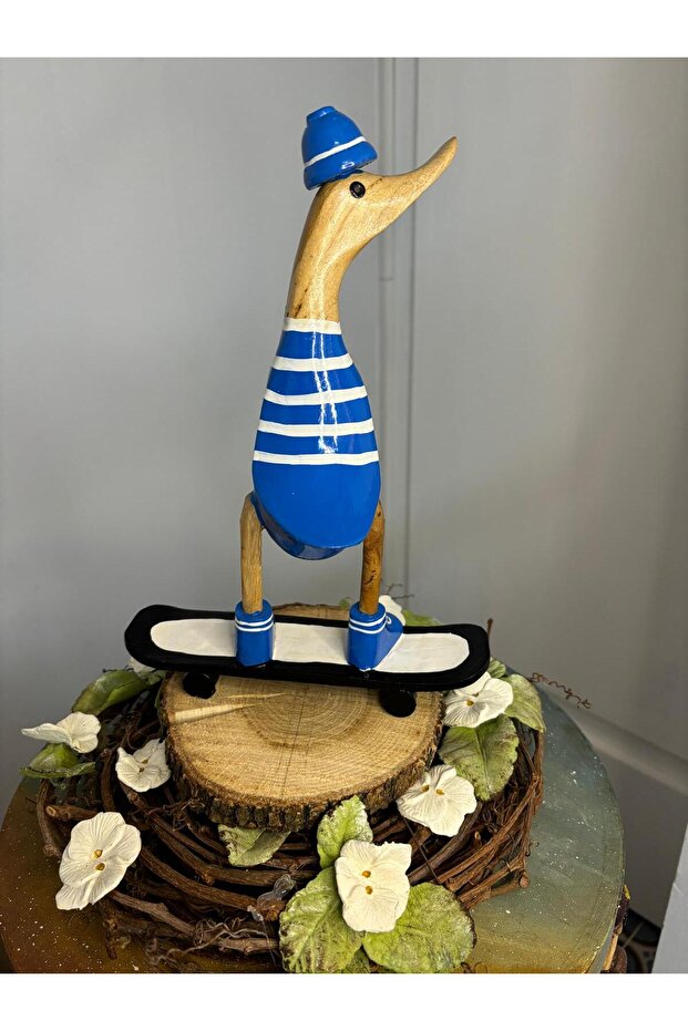 Ahşap noel yılbaşı yeni yıl ördek figürü biblo heykel - 2