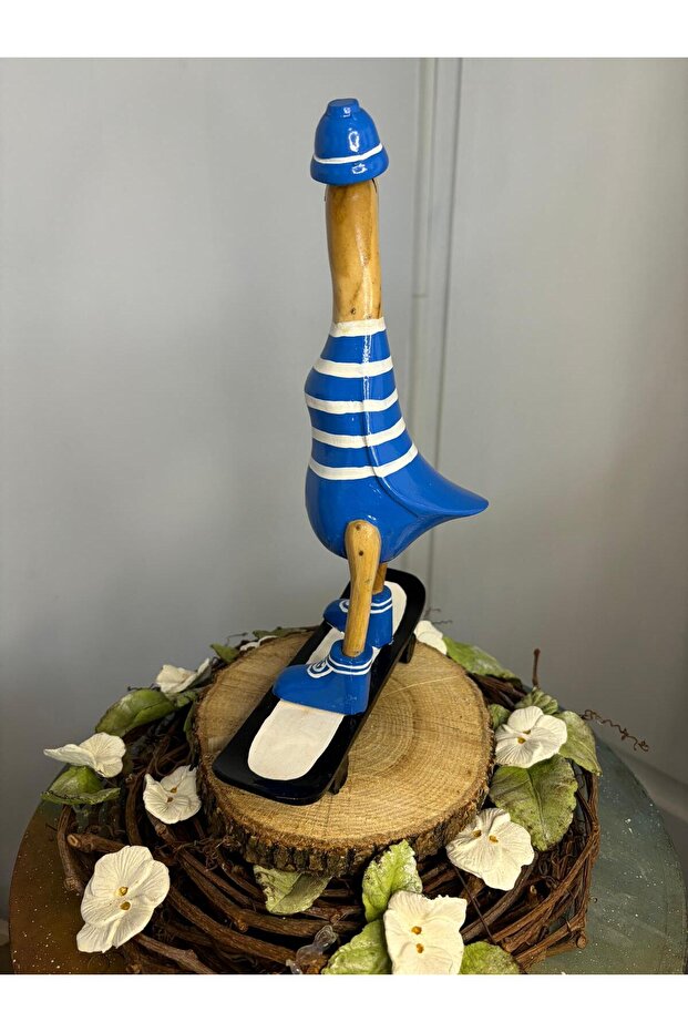 Ahşap noel yılbaşı yeni yıl ördek figürü biblo heykel - 3