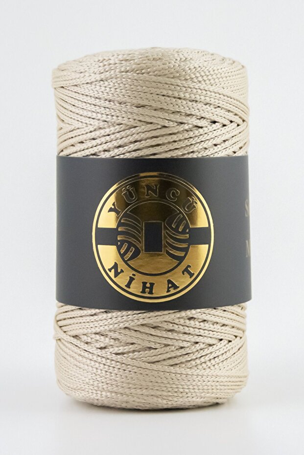 200 gr - 200 Mt - 2.5 Mm Krem (222) Polyester Makrome Ipi Çanta Ipi Supla Ipi Örgü Ipi - 1