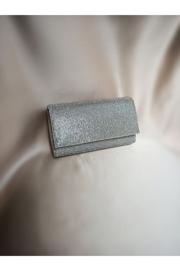 Women's Silver Stone Mini Box Clutch Portfolio Wedding Engagement Special Evening Bag