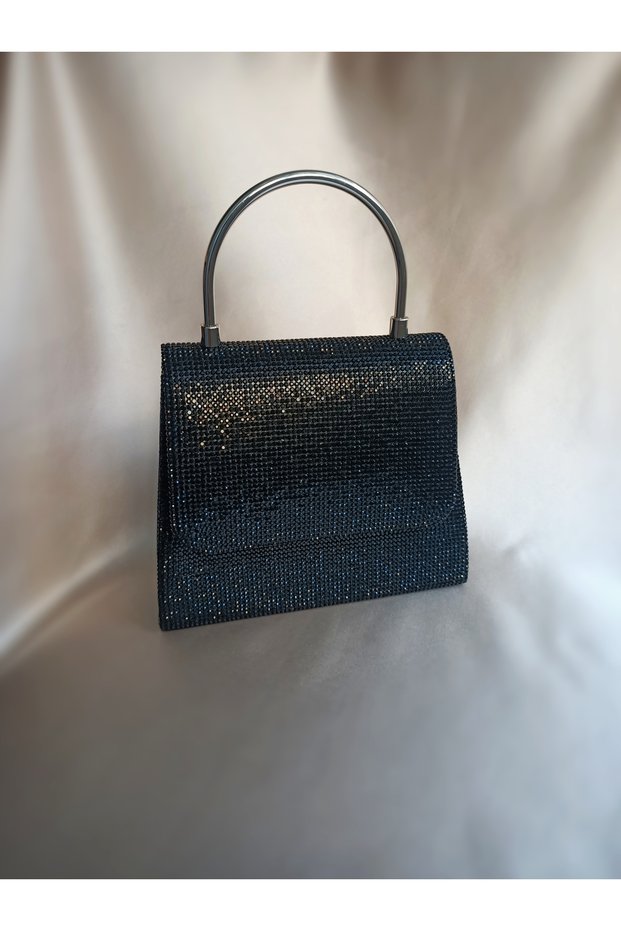 Women's Stoned Metal Handle Wedding Engagement Evening Portfolio Clutch Bag