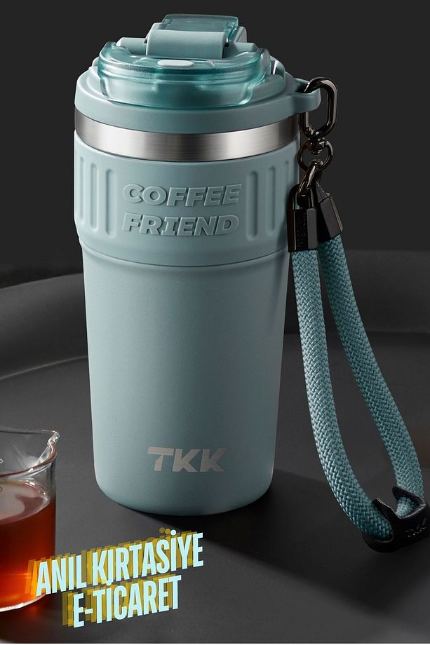TKK Yeni Koleksiyon 630ml Pipetli/Pipetsiz Kullanım Askılı Paslanmaz Çelik Termos Kahve Mug Matara - 1
