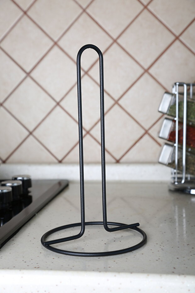 Black Metal - Paper Towel Holder Vertical Napkin Holder Towel, Large Size Roll Compatible - 1