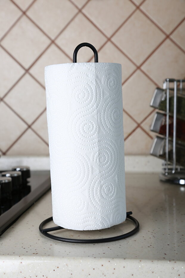 Black Metal - Paper Towel Holder Vertical Napkin Holder Towel, Large Size Roll Compatible - 2