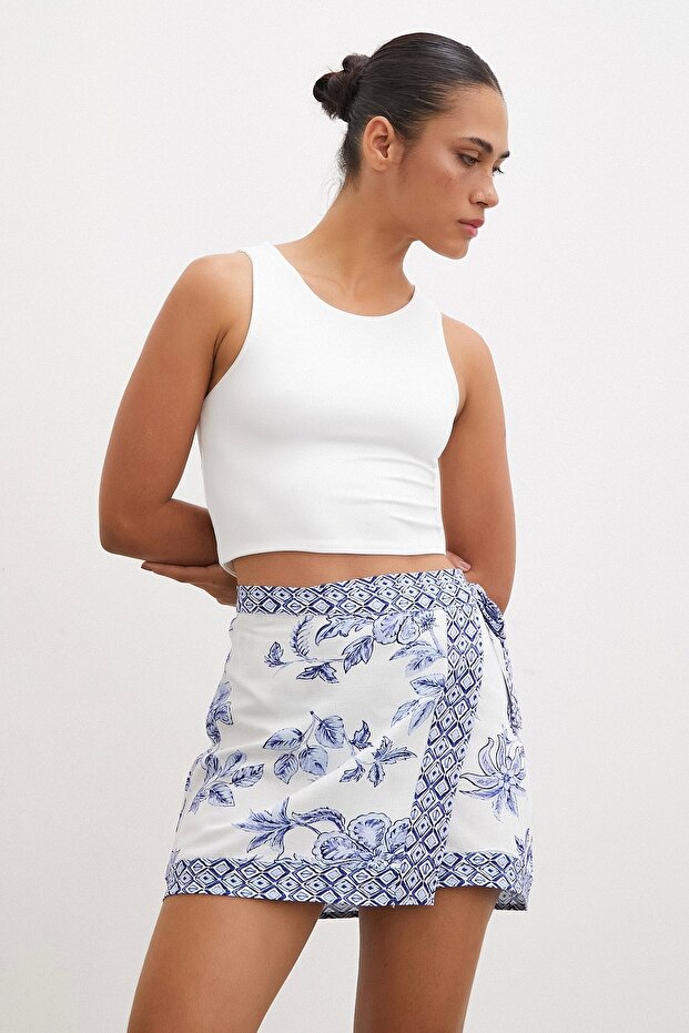 Fusta mini cu model etnic albastru - 1
