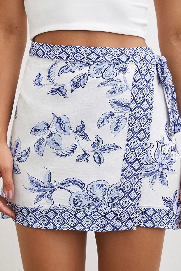 Fusta mini cu model etnic albastru - 5