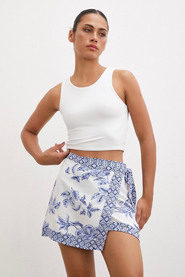 Fusta mini cu model etnic albastru - 3
