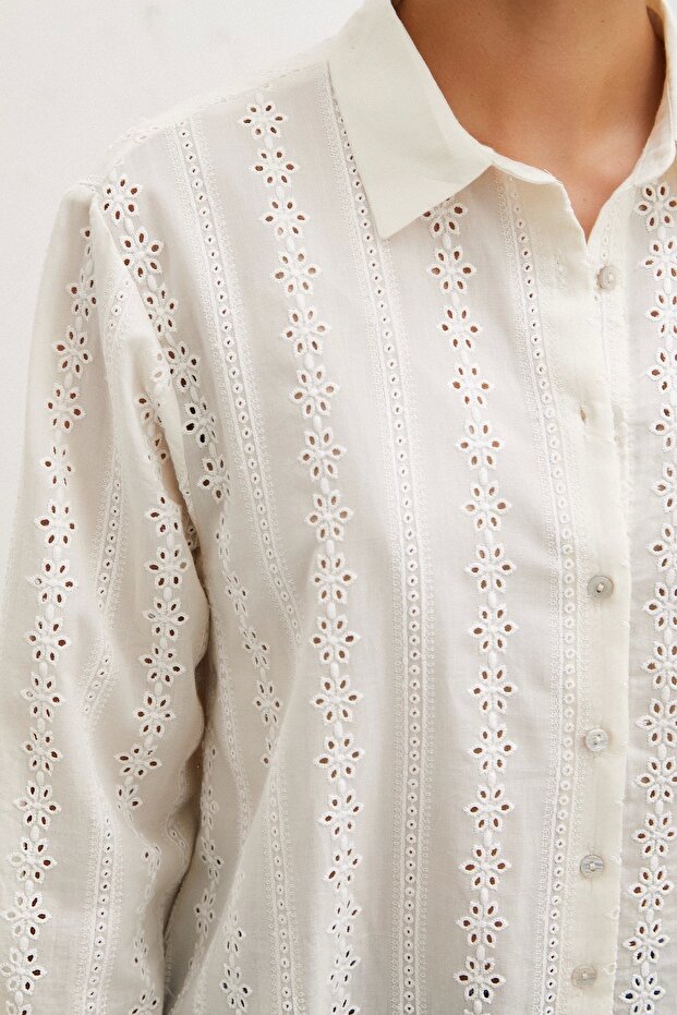 Fisto İşlemeli Gömlek Krem - 6