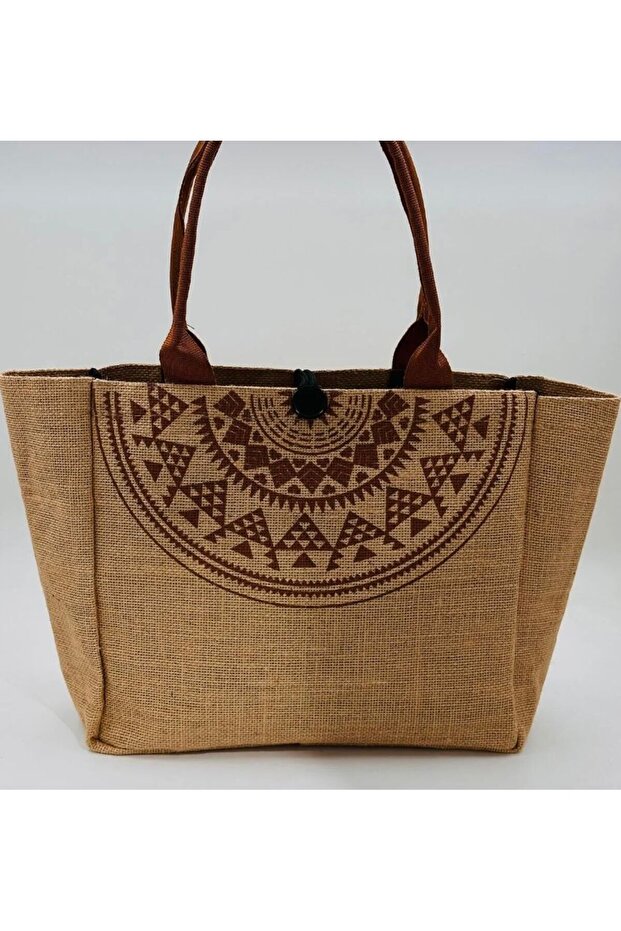 Ethnic Patterned Straw Beach Bag - 3