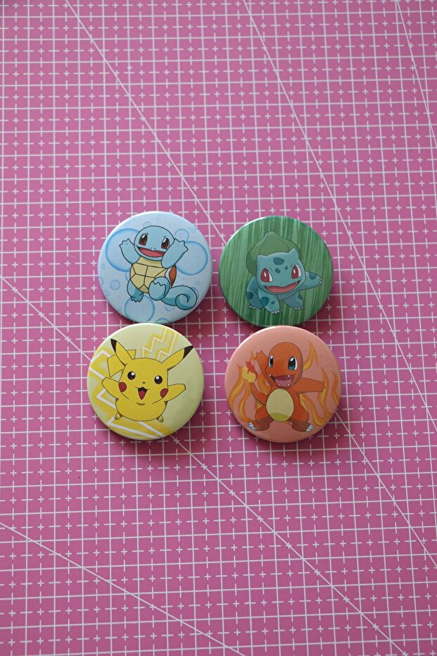 Pokemon Pİkachu Bulbasaur Squirtle Charmender 4-Piece Bag Ornament Badge-Pin Button Badge Set