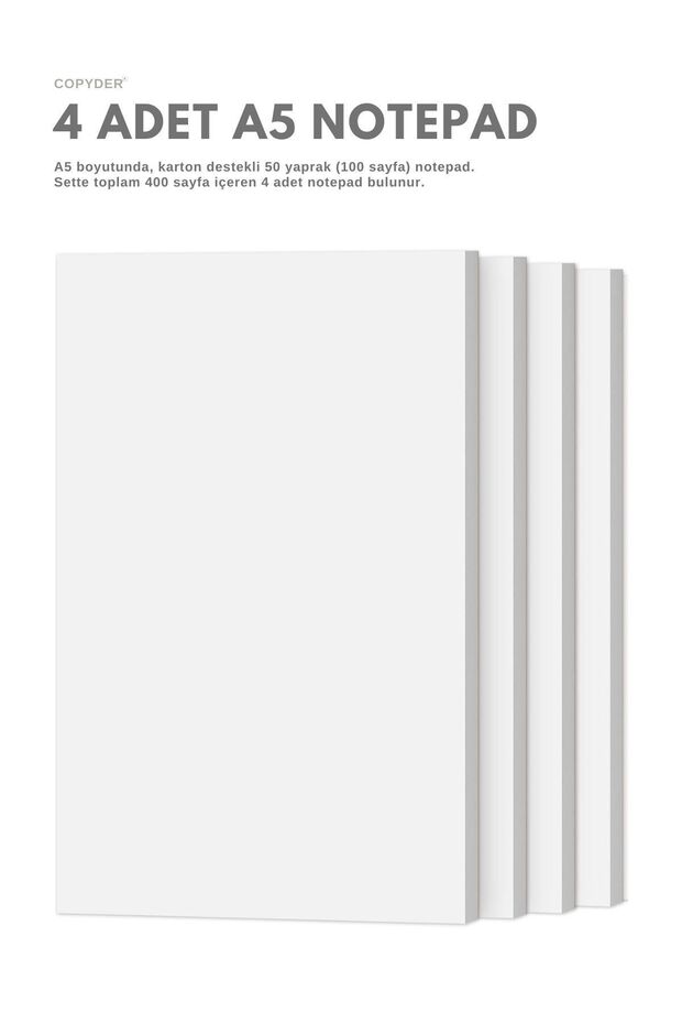 A5 Boyutunda 4'lü Notepad Seti - 50 Yaprak 100 Sayfa, Karton Destekli - 1