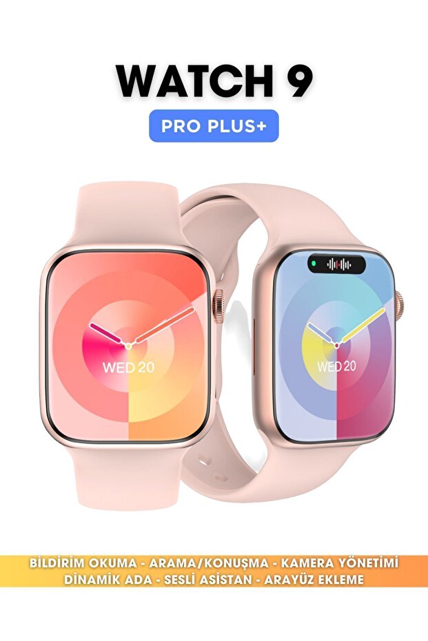 Watch 9 Pro Plus 2GB Hafızalı Android ve İphone Uyumlu Pembe (Rose-Gold) Akıllı Saat - 1