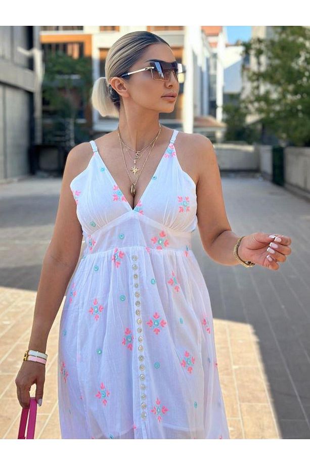 37578 Desenli Elbise Pembe - 2