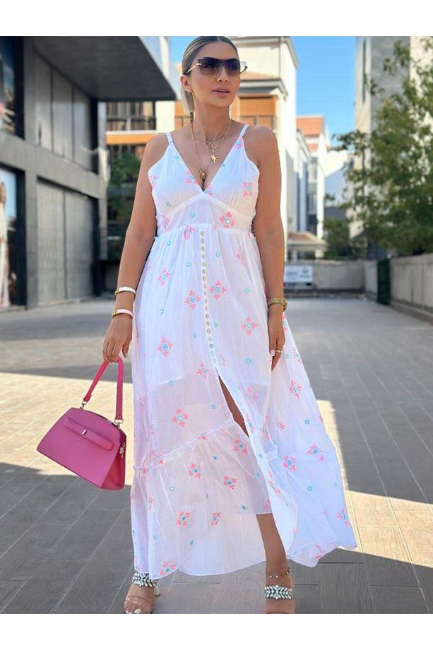 37578 Desenli Elbise Pembe - 1