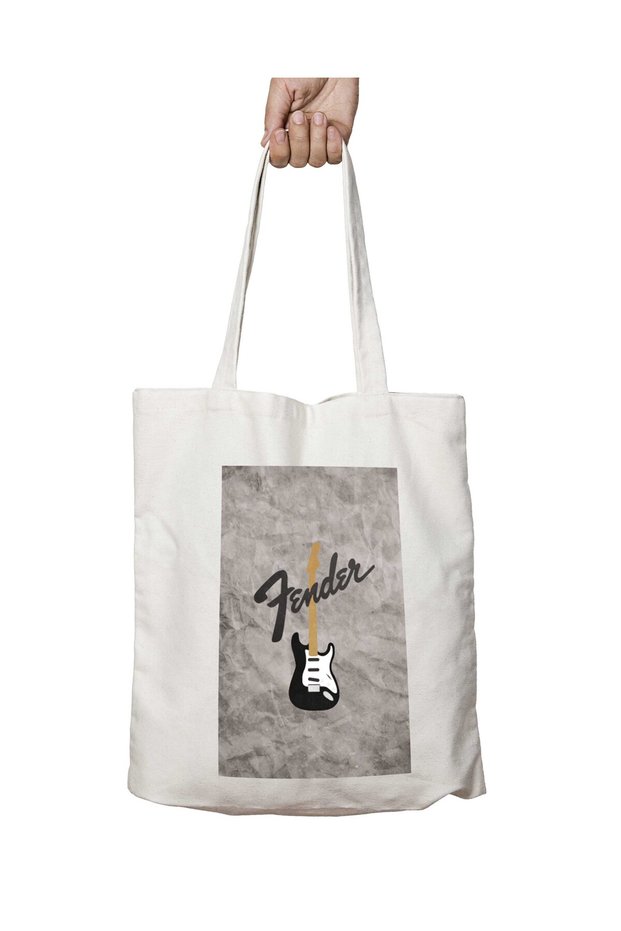 Fender Guitar Gray Two-Sided Permanent Washable School Beach Shoulder Cloth Bag