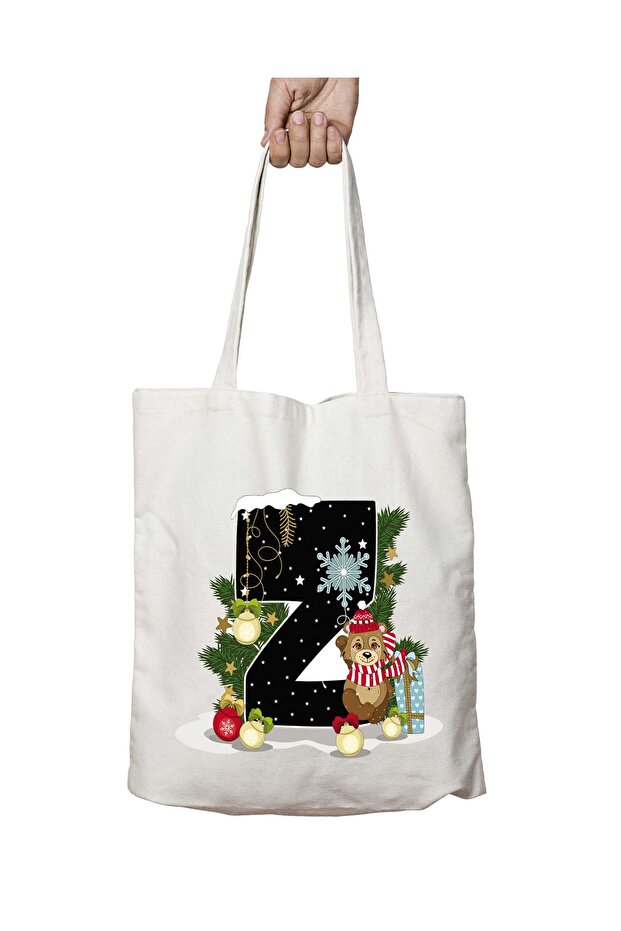 New Year Merry Christmas Letter Z Two Sides Permanent Washable School Beach Shoulder Cloth Bag