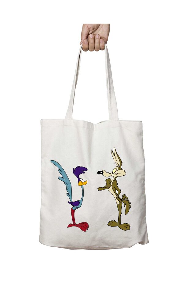 Road Runner and Coyote Two Sides Permanent Washable School Beach Shoulder Tote Bag
