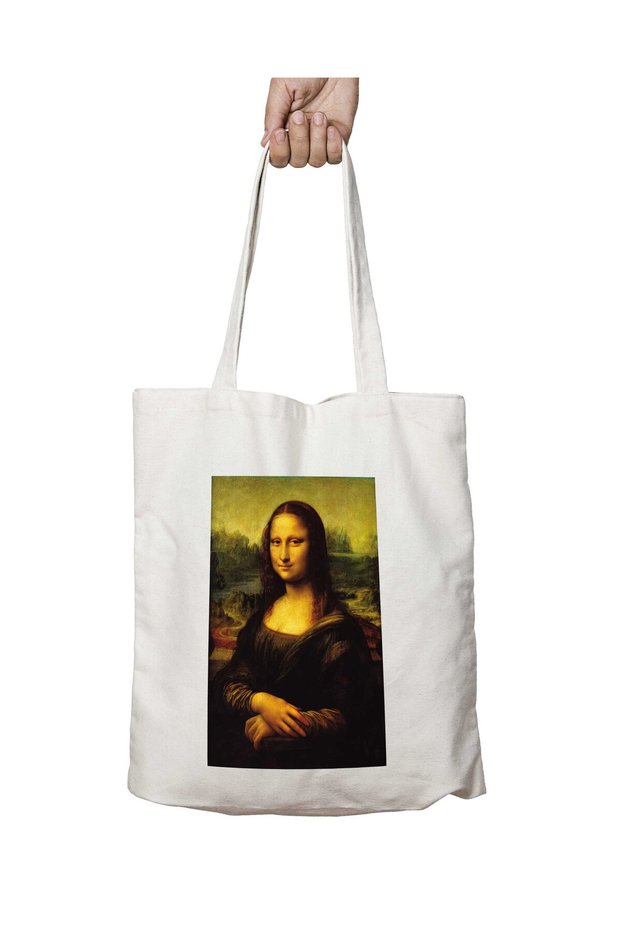 Mona Lisa Leonardo Da Vinci Two Sides Permanent Washable School Beach Shoulder Cloth Bag