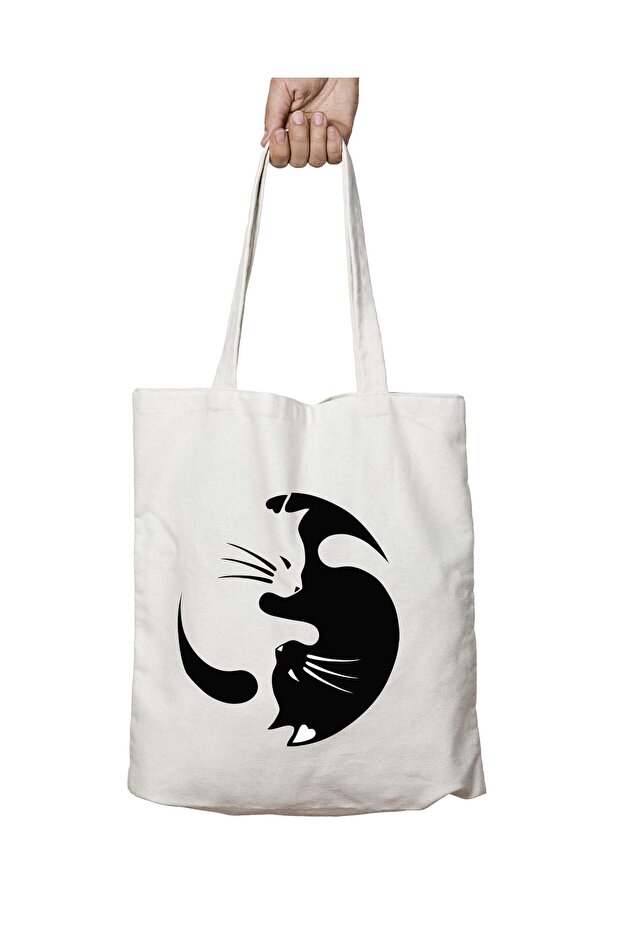 Ying Yang Cat Two Sides Permanent Washable School Beach Shoulder Cloth Bag