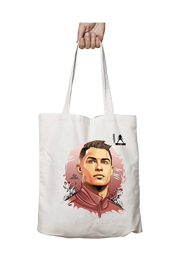 Cristiano Ronaldo Cartoon Two Sides Washable School Beach Shoulder Cloth Bag
