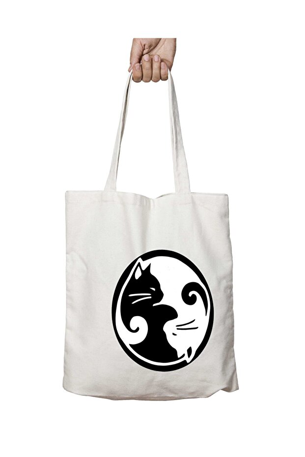 Ying Yang Cat - Nested Washable Permanent Shoulder Tote Bag, for Beach and School