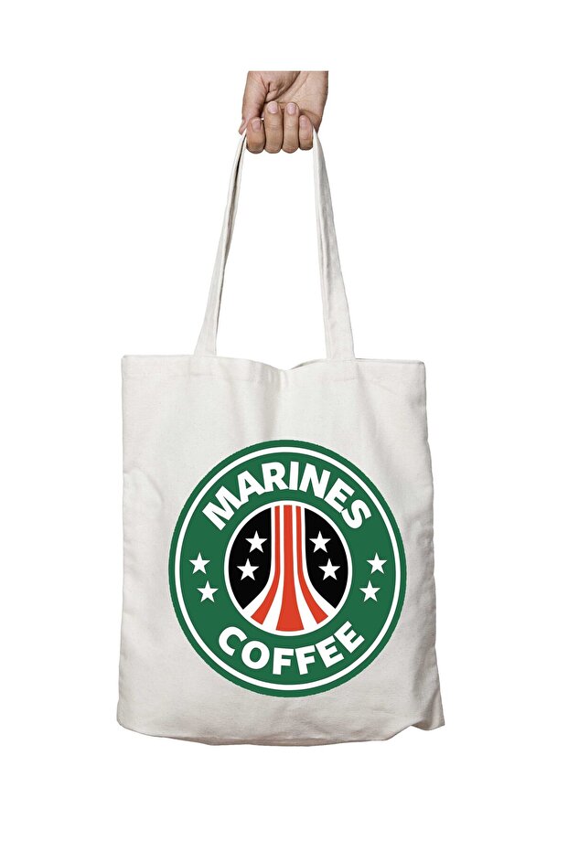 Aliens Marines Coffee Starbucks Two Sides Permanent Washable School Beach Shoulder Tote Bag