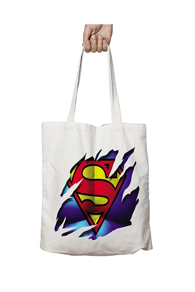 Superman Two Sides Permanent Washable School Beach Shoulder Tote Bag