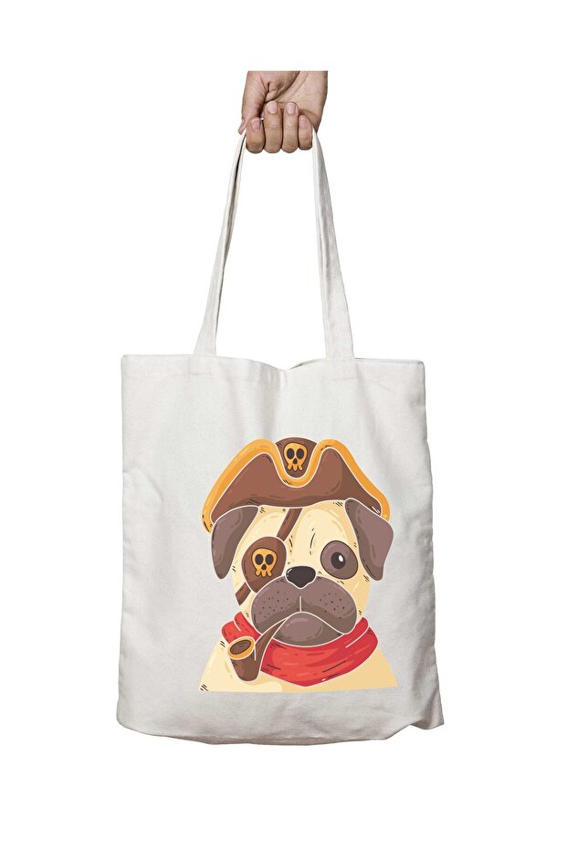 Pug Dog Pirate Two-Sided Washable School Beach Shoulder Tote Bag
